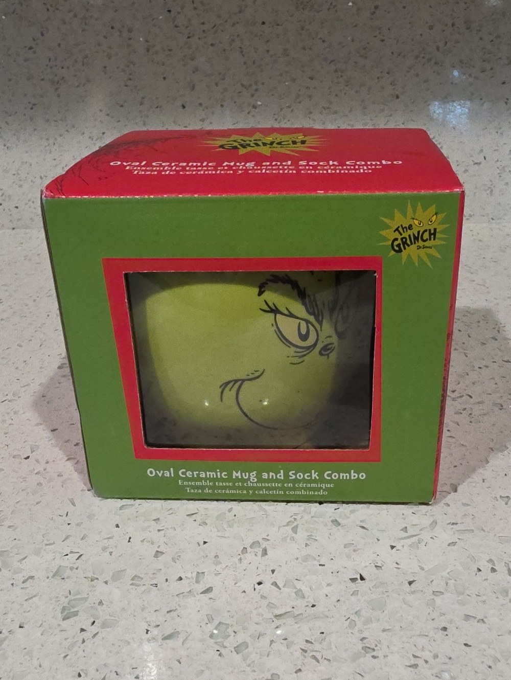 Dr. Seuss The Grinch "Merry Grinchmas" Oval Ceramic 14oz Mug + 2 Pair Socks Set